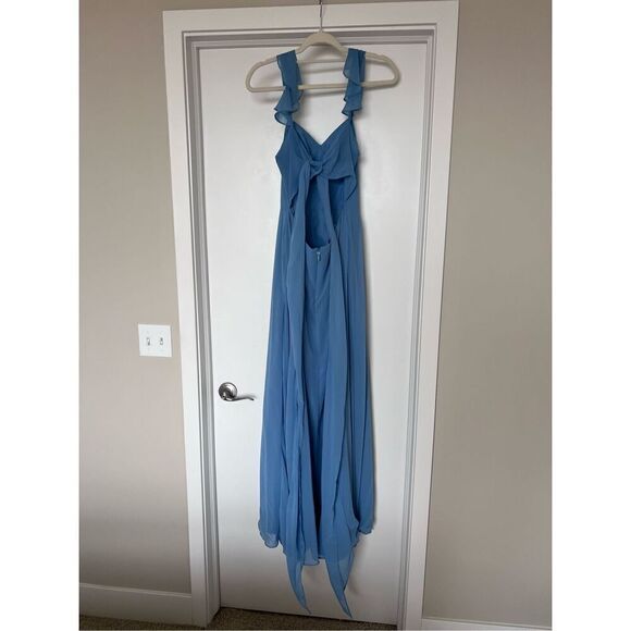 Azazie blue sleeveless ruffle maxi dress size 6 - Picture 3 of 7